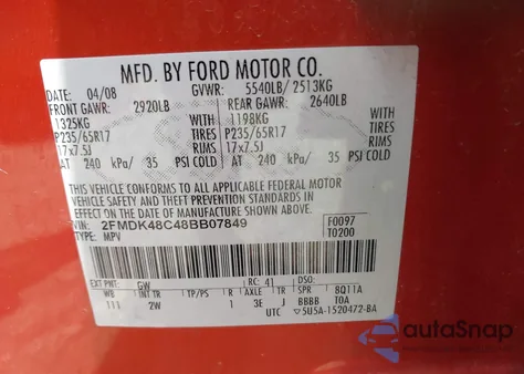 2008 Ford Edge Sel z USA, uszkodzony, nr VIN 2FMDK48C48BB07849